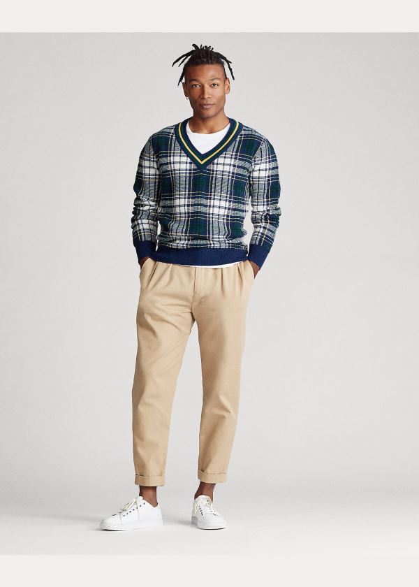 Ralph Lauren Tartan Wool Cricket Svetrové Světle Tmavě Blankyt Krém Viacfarebný | KizpqnVk