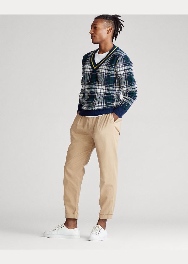 Ralph Lauren Tartan Wool Cricket Svetrové Světle Tmavě Blankyt Krém Viacfarebný | KizpqnVk