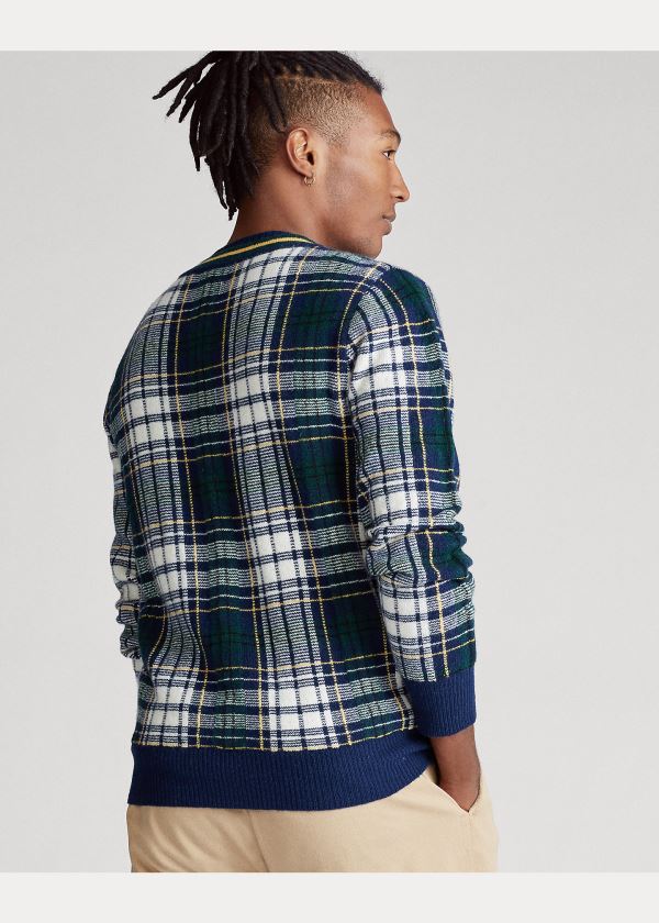 Ralph Lauren Tartan Wool Cricket Svetrové Světle Tmavě Blankyt Krém Viacfarebný | KizpqnVk