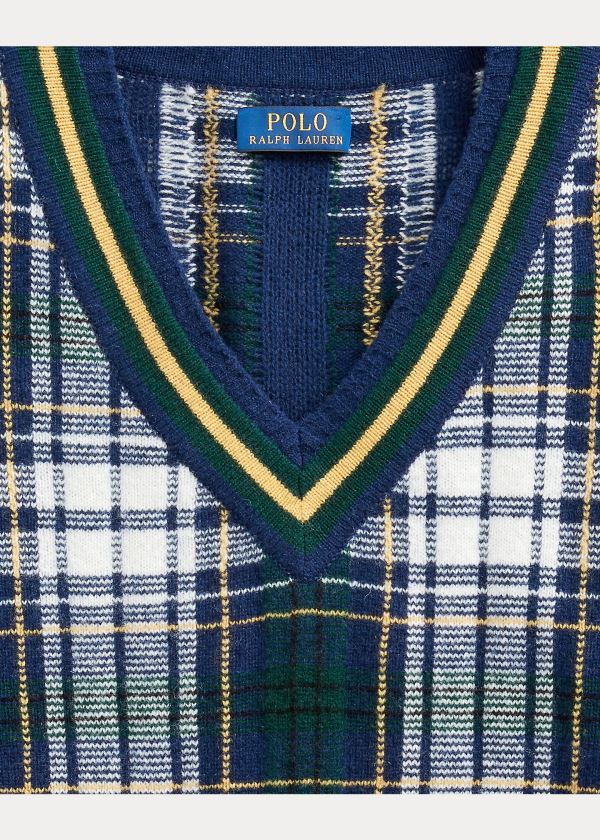 Ralph Lauren Tartan Wool Cricket Svetrové Světle Tmavě Blankyt Krém Viacfarebný | KizpqnVk