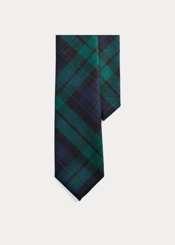 Ralph Lauren Tartan Wool Narrow Tie Tmavě Blankyt Zelene | jAZFZZ27