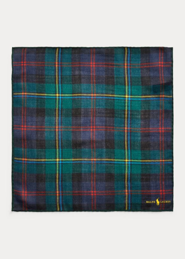 Ralph Lauren Tartan Wool Pocket Square Tmavě Blankyt Zelene Viacfarebný | lq955lCG