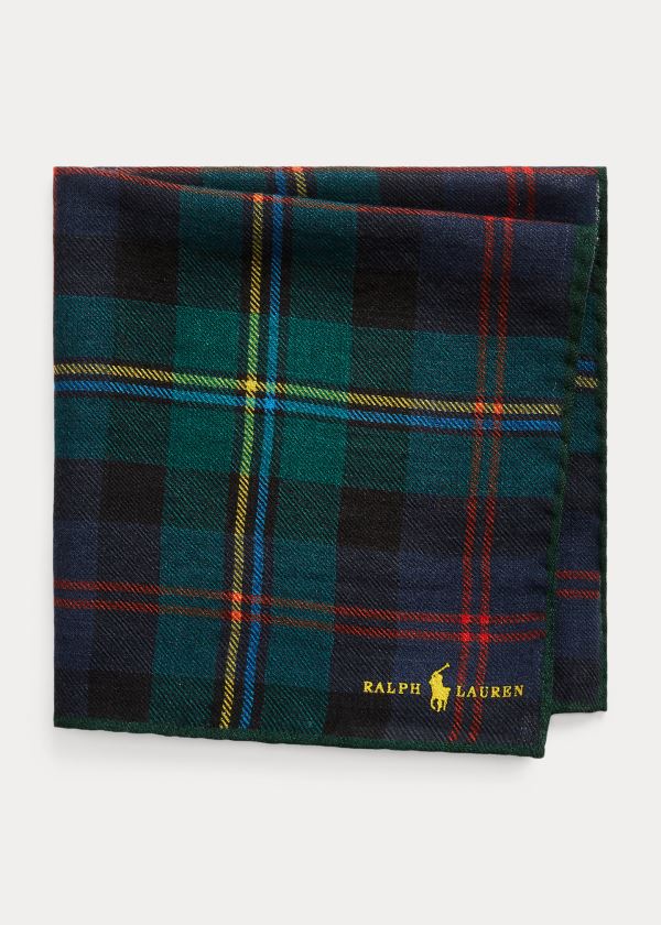 Ralph Lauren Tartan Wool Pocket Square Tmavě Blankyt Zelene Viacfarebný | lq955lCG