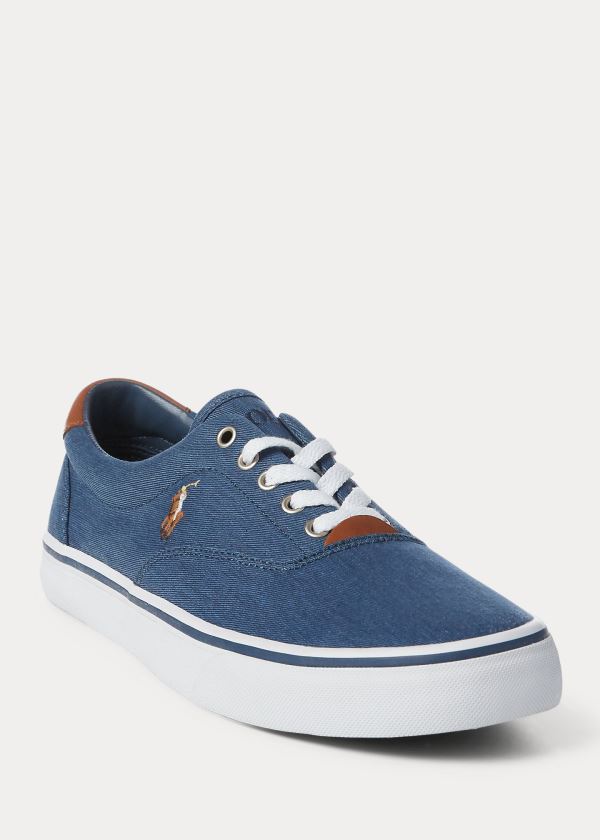 Ralph Lauren Thorton Washed Twill Sneakers Tmavě Blankyt | PEbKxCiA