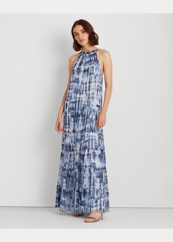 Ralph Lauren Tie-Dye Georgette Maxidress Tmavě Blankyt Blankyt Viacfarebný | G3kqIMU6