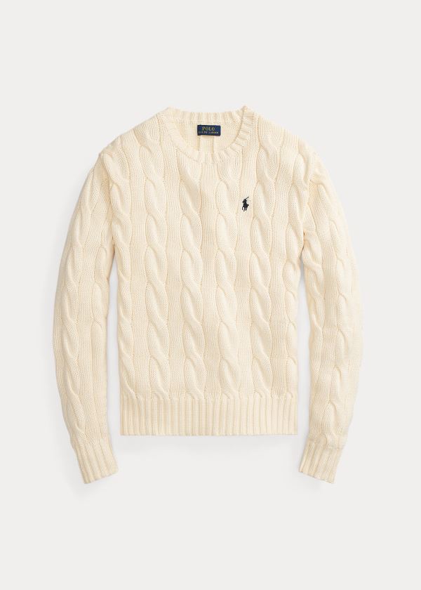 Ralph Lauren Vented-Hem Cable-Knit Svetrové Krém | SNkiXQz0