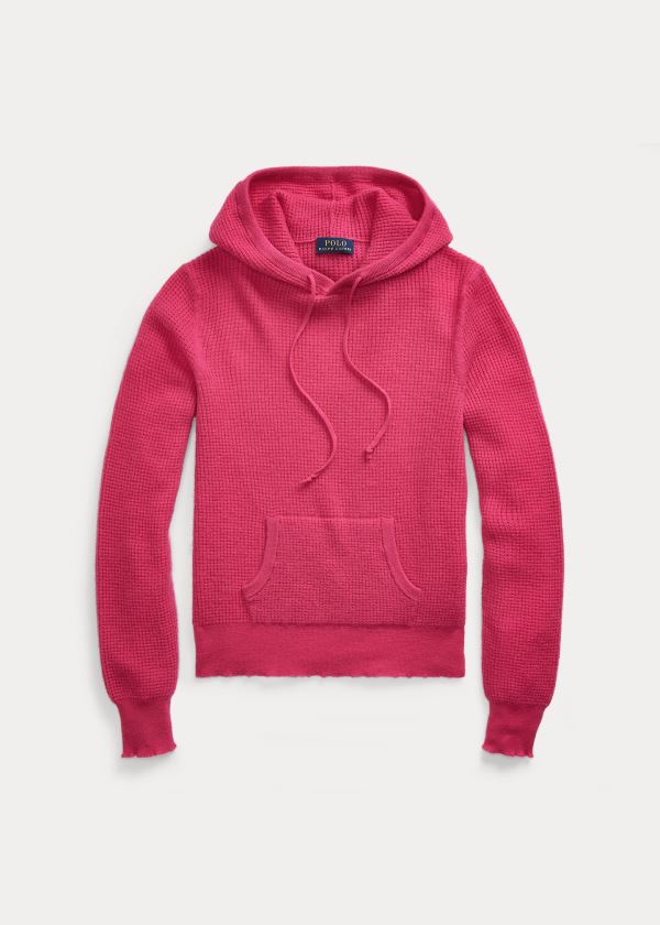 Ralph Lauren Waffle-Knit Cashmere Hoodie Tmavě Růžové | 7gFudO7M