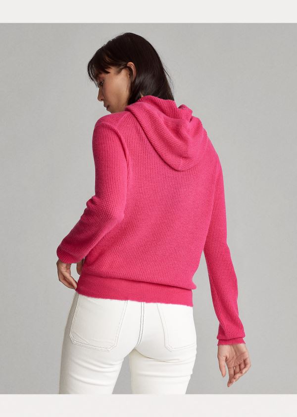 Ralph Lauren Waffle-Knit Cashmere Hoodie Tmavě Růžové | 7gFudO7M