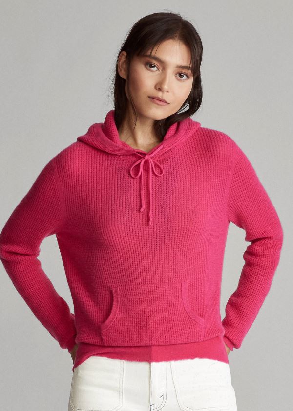 Ralph Lauren Waffle-Knit Cashmere Hoodie Tmavě Růžové | 7gFudO7M