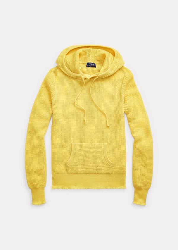 Ralph Lauren Waffle-Knit Cashmere Hoodie Žluté | J1GBaNIA