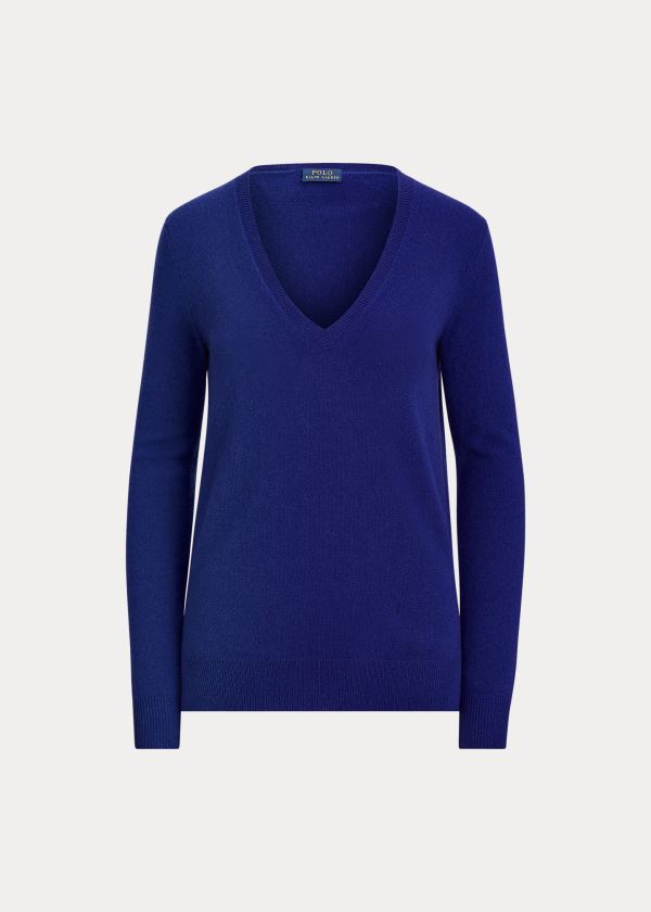 Ralph Lauren Washable Cashmere V-Neck Královská Modrá Blankyt | PYsDmhAZ