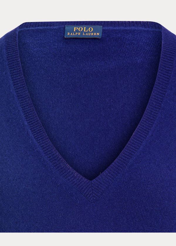 Ralph Lauren Washable Cashmere V-Neck Královská Modrá Blankyt | PYsDmhAZ