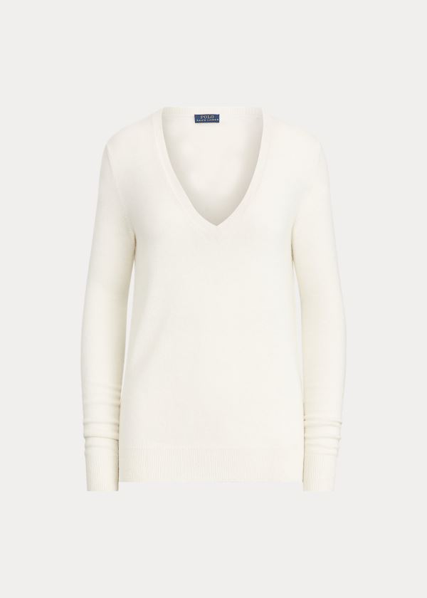 Ralph Lauren Washable Cashmere V-Neck Krém | rKJm95A8