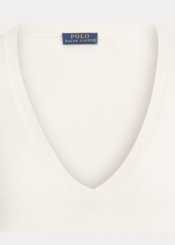 Ralph Lauren Washable Cashmere V-Neck Krém | rKJm95A8