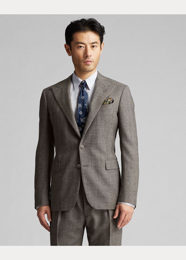 Ralph Lauren Windowpane Wool Suit Jacket Hnědé Oranžové | QLFeQxBR