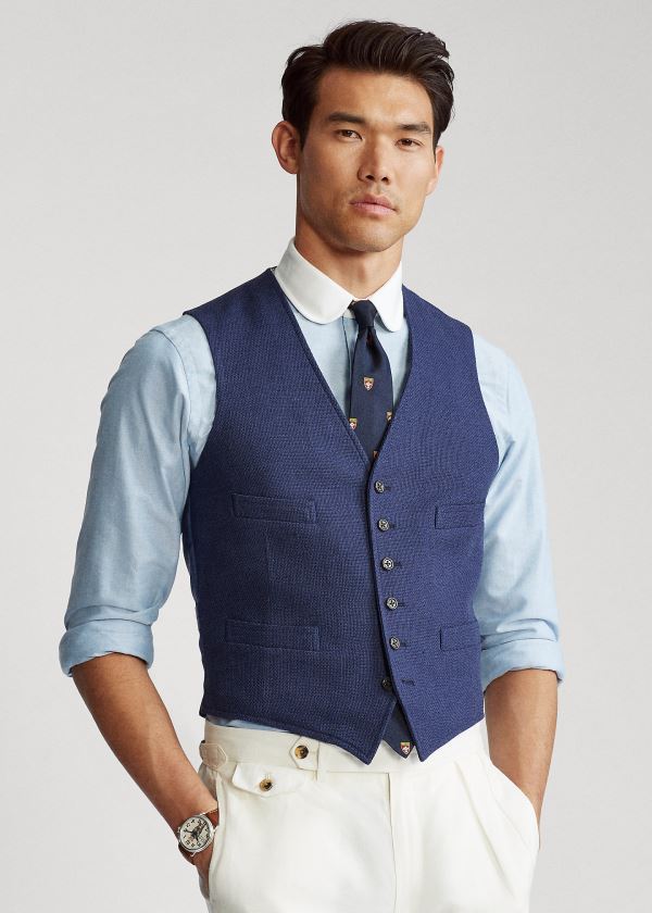 Ralph Lauren Wool-Silk-Linen Tweed Vest Indigo Blankyt | XU5XW3wA