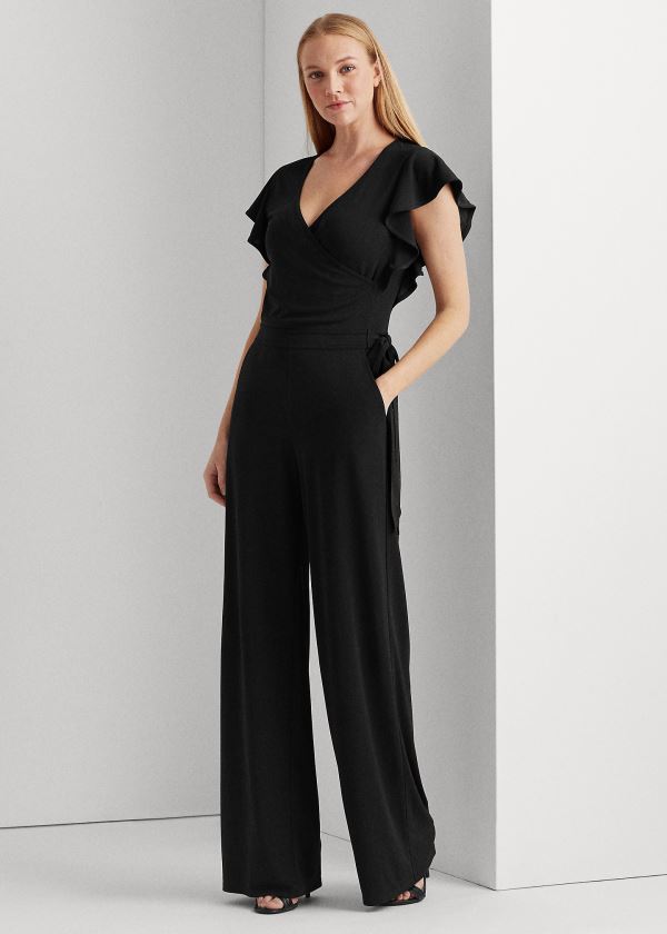 Ralph Lauren Wrap-Style Jersey Jumpsuit Černé | BaZapgul