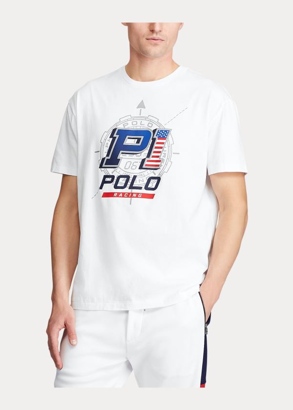 Ralph Lauren Závodní Bavlněné Jersey T-Shirt Bílé | MMlyal9S