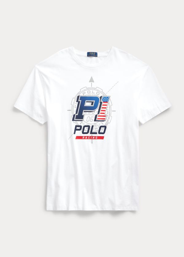 Ralph Lauren Závodní Bavlněné Jersey T-Shirt Bílé | MMlyal9S