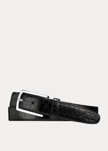 Ralph Lauren Alligator Sterling-Přezkou Belt Černé | 86DwRIUJ