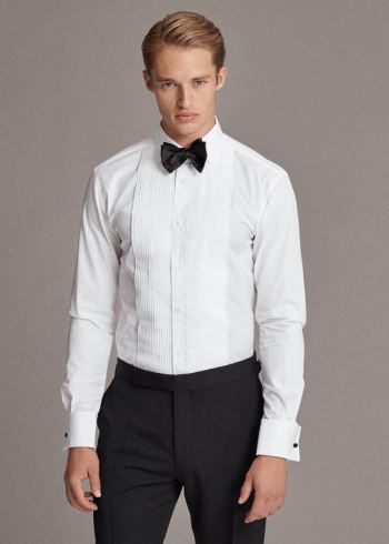 Ralph Lauren Aston Pleated Tuxedo Shirt Bílé | Ch2cqsqg