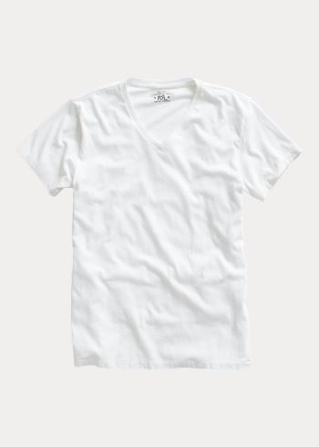 Ralph Lauren Bavlněné Jersey V-Neck T-Shirt Bílé | f78iEpmw