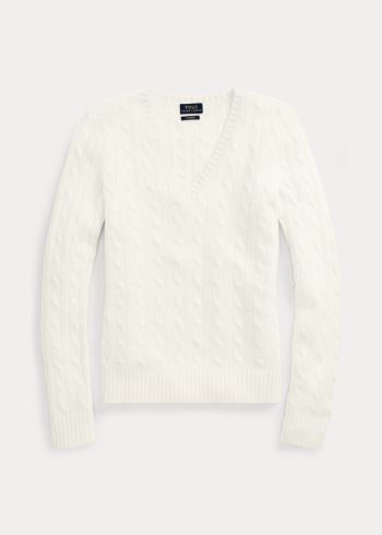 Ralph Lauren Cable Cashmere V-Neck Svetrové Krém | c6IgzS11