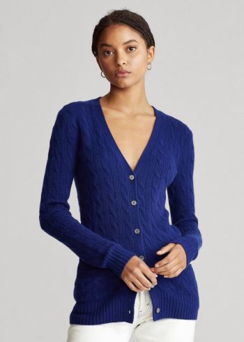 Ralph Lauren Cable-Knit Cashmere Cardigan Královská Modrá Blankyt | JYKR9509