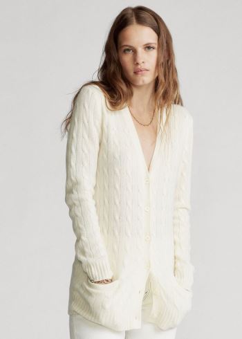 Ralph Lauren Cable-Knit Cashmere Cardigan Krém | qHnrbkwU