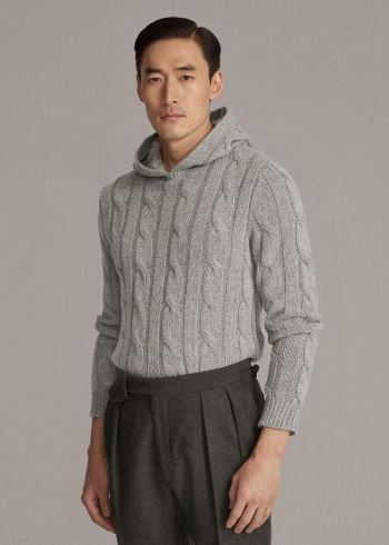 Ralph Lauren Cable-Knit Cashmere Hoodie Světle Šedé | rvkatUvl