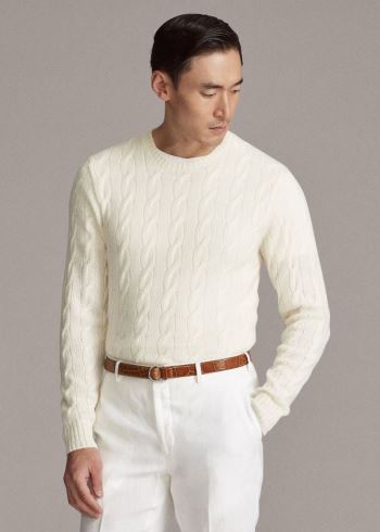 Ralph Lauren Cable-Knit Cashmere Svetrové Krém | 9jVRyyls