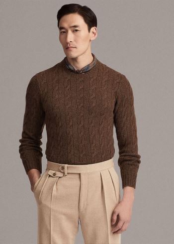 Ralph Lauren Cable-Knit Cashmere Svetrové Hnědé | PBtp2ube