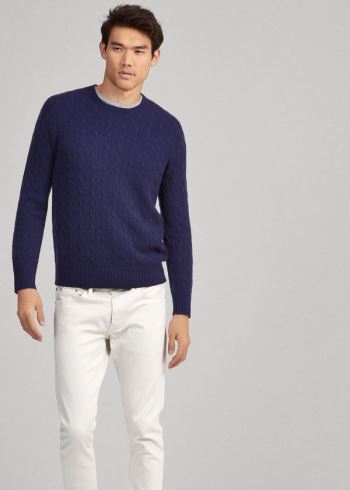 Ralph Lauren Cable-Knit Cashmere Svetrové Světle Tmavě Blankyt | fRfSnSn9