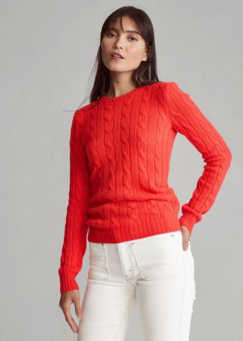 Ralph Lauren Cable-Knit Cashmere Svetrové Světle Červené | usbhxgHw