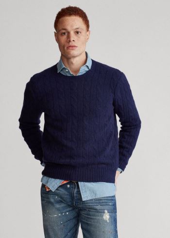 Ralph Lauren Cable-Knit Cashmere Svetrové Světle Tmavě Blankyt | zUILBtoD