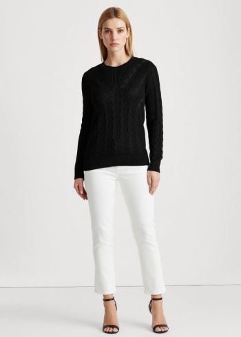 Ralph Lauren Cable-Knit Crewneck Svetrové Černé | urPWKtL3