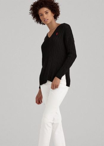 Ralph Lauren Cable-Knit Side-Slit Svetrové Černé | 9hVVEqzY