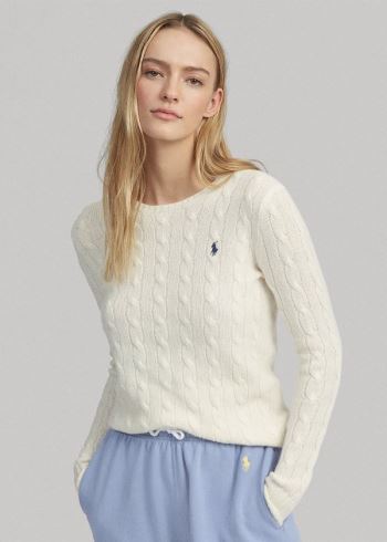 Ralph Lauren Cable Wool Crewneck Svetrové Krém | 7BT8smpv