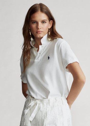 Ralph Lauren Classic Fit Frayed Polo Shirt Bílé | PRHSKDPR