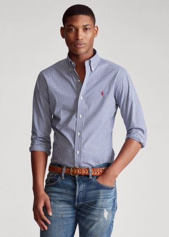 Ralph Lauren Classic Fit Gingham Shirt Tmavě Blankyt Bílé | FBgs65ts