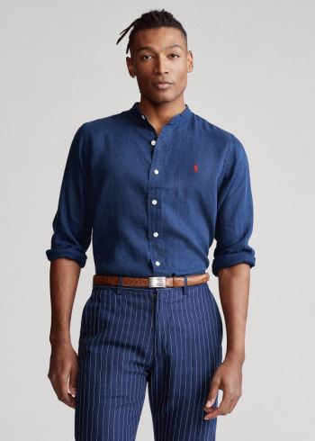 Ralph Lauren Classic Fit Linen Shirt Tmavě Blankyt | DyFLumFG