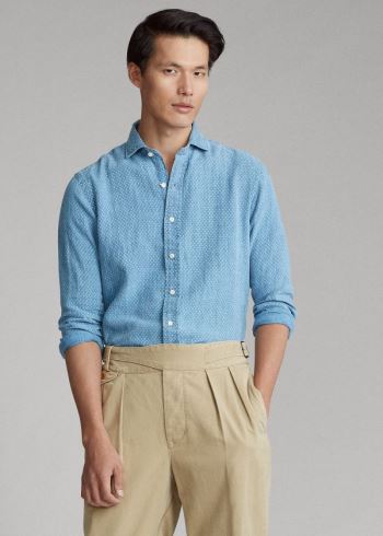 Ralph Lauren Classic Fit Print Linen Shirt Blankyt Blankyt Světle Modré | zEGnEneP