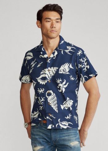 Ralph Lauren Classic Fit Tropical Shirt Tmavě Blankyt Bílé | SQlDcI3G