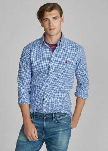 Ralph Lauren Custom Fit Gingham Shirt Královská Modrá Blankyt Bílé | xRxVyUJc