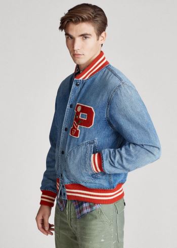 Ralph Lauren Denim Letterman Jacket Blankyt Blankyt Světle Modré | 91YgWogl