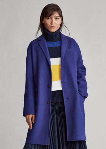 Ralph Lauren Double-Faced Wool-Blend Coat Královská Modrá Blankyt | vSVgHFPp