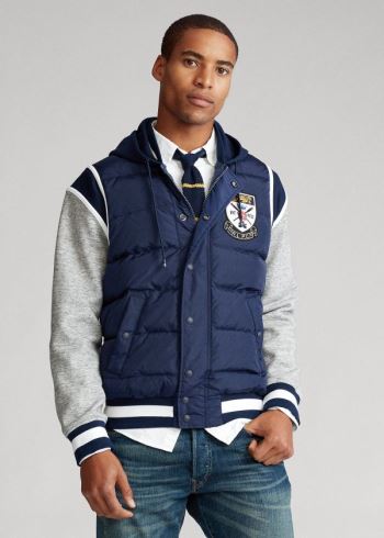 Ralph Lauren Down-Paneled Baseball Jacket Tmavě Blankyt | ZcmwLd4b