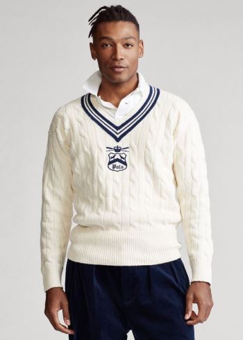 Ralph Lauren Embroidered Cricket Svetrové Krém Tmavě Blankyt | 0tzy6UrE