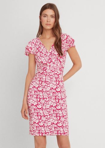 Ralph Lauren Floral Flutter-Sleeve Šaty Červené Krém | EzMQeN0x