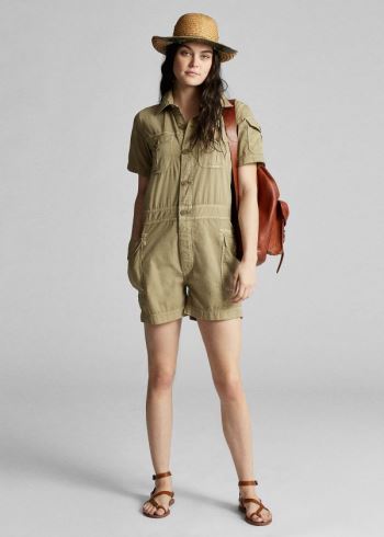 Ralph Lauren Garment-Dyed Twill Romper Světle Olivy Zelené | FHffD3LD